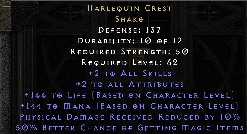 HARLEQUIN CREST original item tooltip