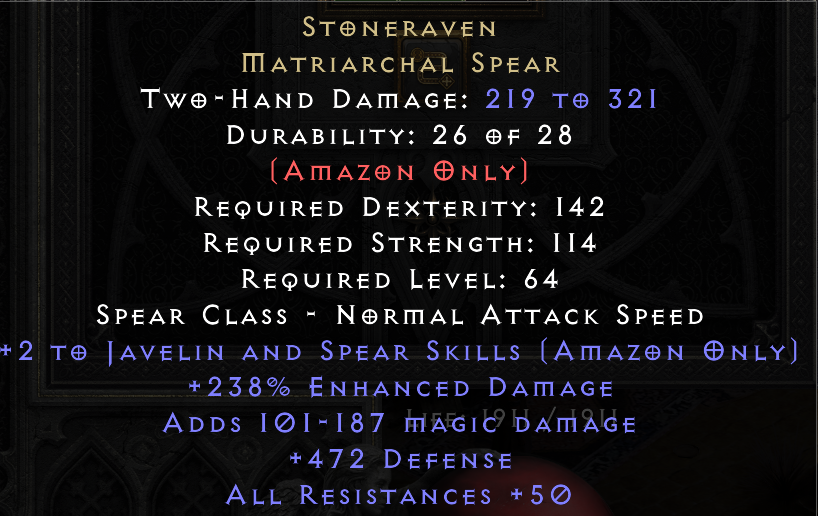 STONERAVEN original item tooltip