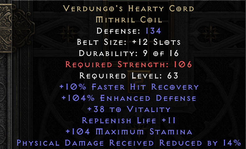 VERDUNGO'S HEARTY CORD original item tooltip