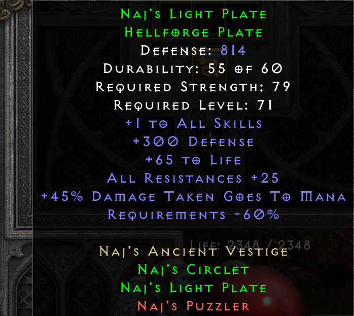NAJ'S LIGHT PLATE original item tooltip