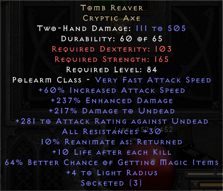 TOMB REAVER original item tooltip