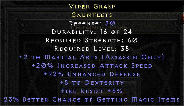 VIPER GRASP original item tooltip