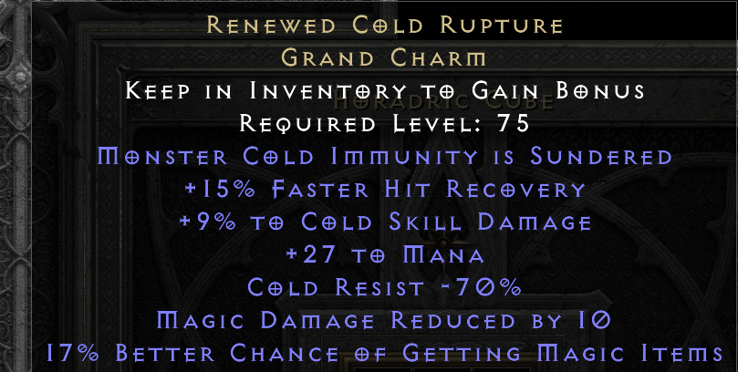RENEWED COLD RUPTURE original item tooltip