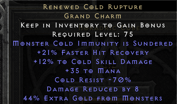 RENEWED COLD RUPTURE original item tooltip