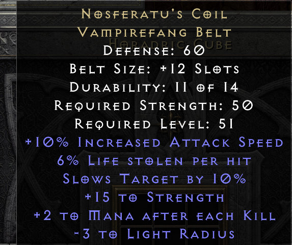 NOSFERATU'S COIL original item tooltip