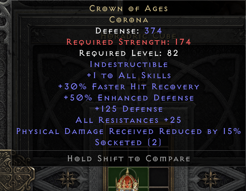 CROWN OF AGES original item tooltip