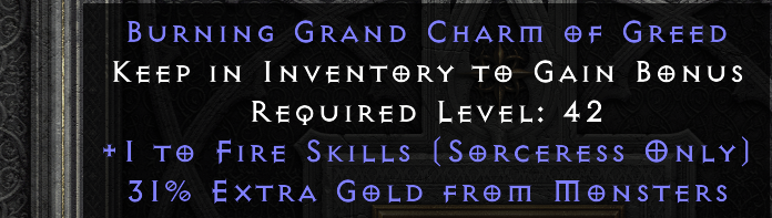 BURNING GRAND CHARM OF GREED original item tooltip