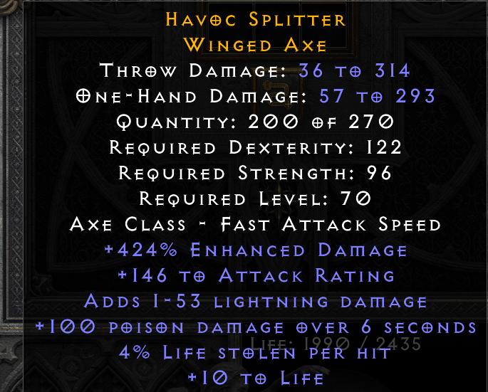 HAVOC SPLITTER original item tooltip